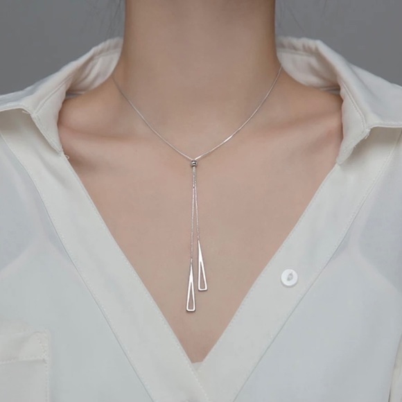 Geometric Triangle Pendant 925 Sterling Silver Adjustable Necklace - Picture 2 of 6